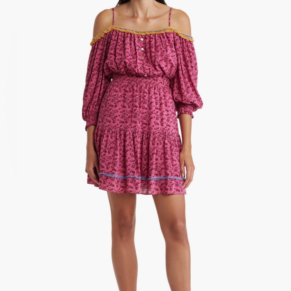 Betsey Johnson Pink Floral off the shoulder mini dress with straps. Size XL.